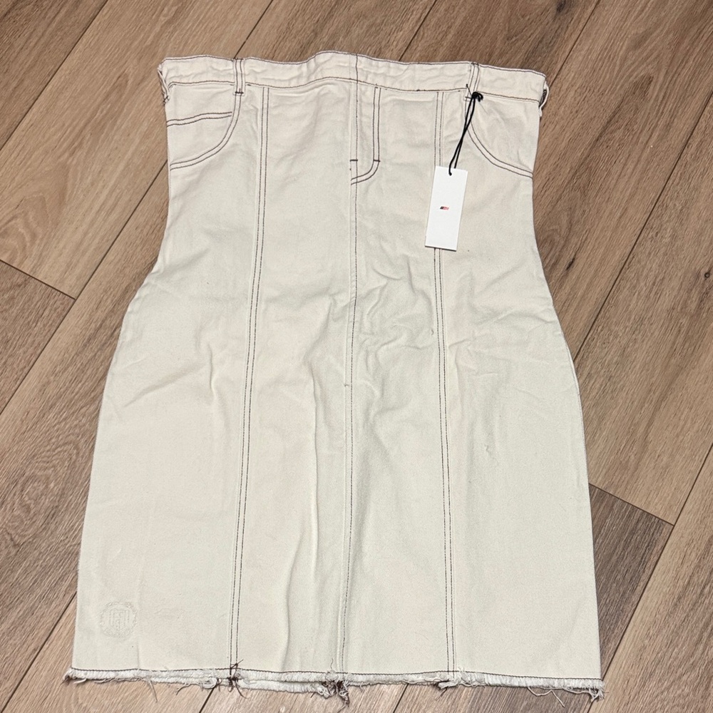 Strapless Cream Denim Mini Dress